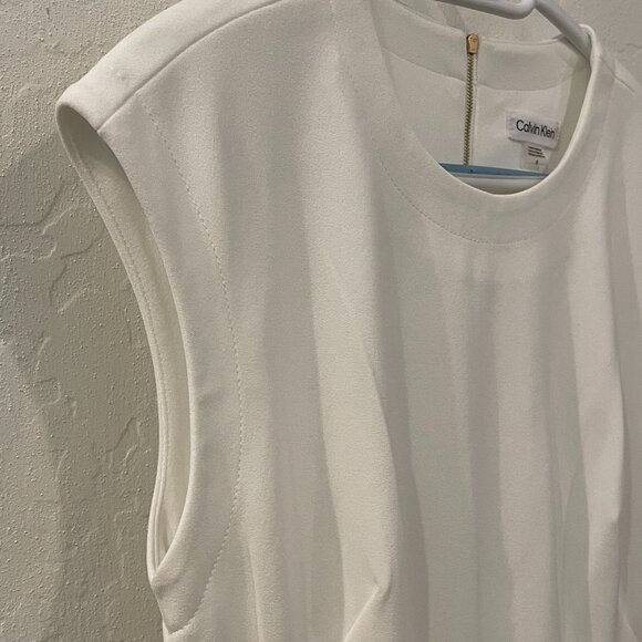 NWT Calvin Klein Crew Neck Scuba Fit&Flare White Sleeveless Dr… - Picture 7 of 13